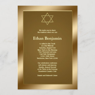 Gold Star of David Bar Mitzvah Invitation