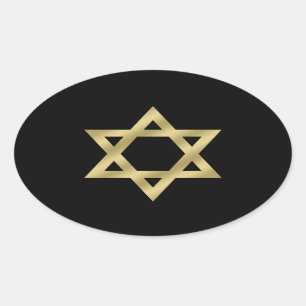 Gold Star of David Black Oval Sticker