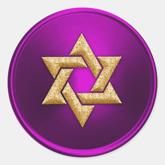 Gold Star of David Envelope Seal Raspberry Pink (Front)