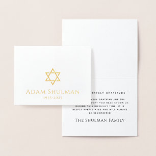 Gold Star of David real foil sympathy thank you Foil Card