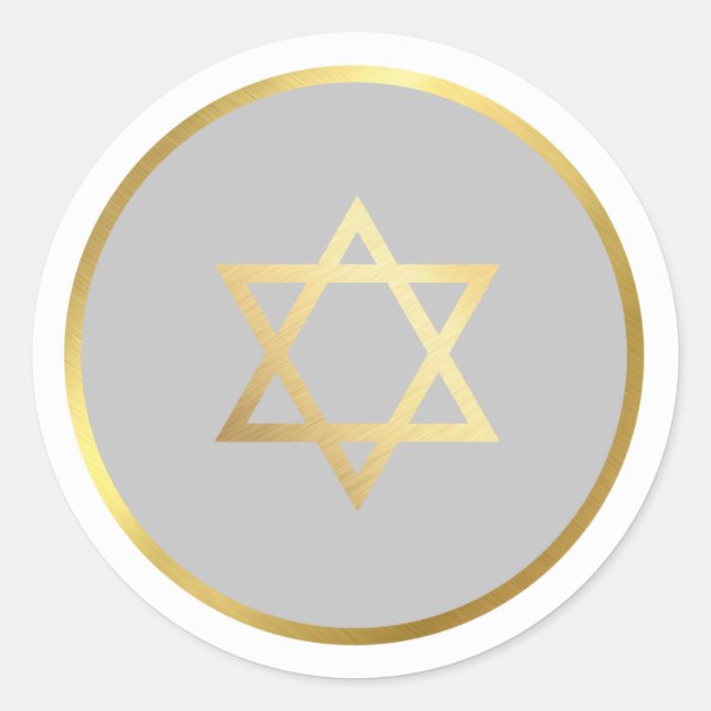 GOLD STAR OF DAVID spot circle grey Classic Round Sticker (Front)