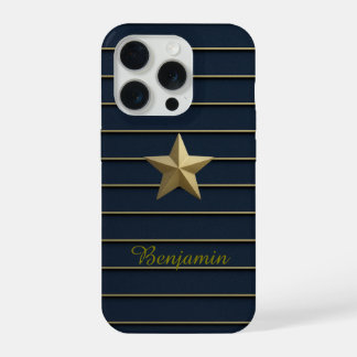 Gold Star on Navy Blue iPhone 15 Pro Cases