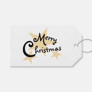 Gold Star on White Merry Christmas Gift Tags