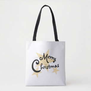 Gold Star on White Merry Christmas Tote Bag
