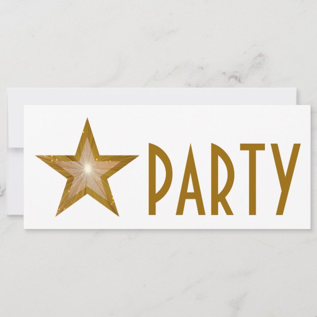 Gold Star 'PARTY' invitation white long (Front)
