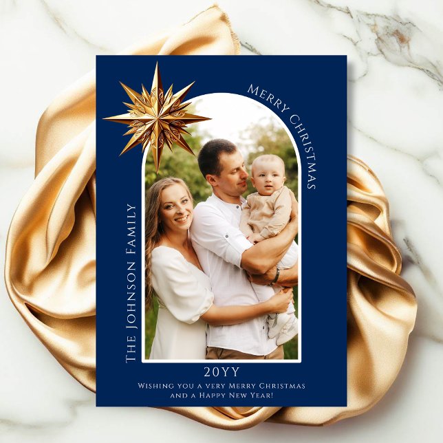 Gold Star Photo Card (A keepsake photo card in royal blue with a gold star.)