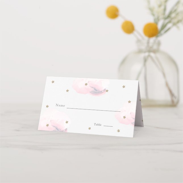 Gold Star & Pink Cloud Baby Shower Place Card (Front)