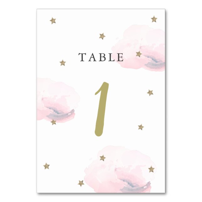 Gold Star & Pink Cloud Table Number (Front)