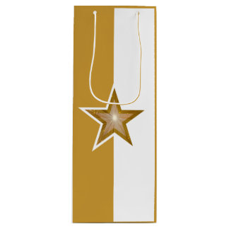 Gold Star print gift bag gold white vertical wine