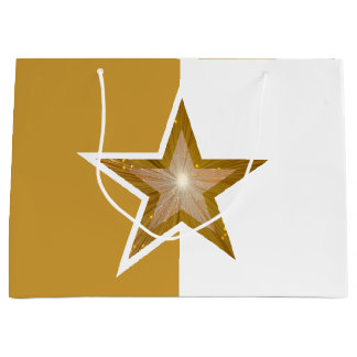 Gold Star print gift bag gold white vetical large