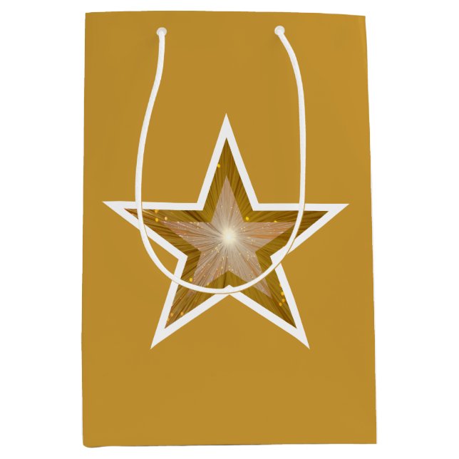 Gold Star print gold gift bag medium (Front)