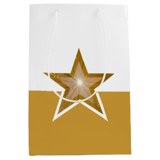 Gold Star print gold white horizontal medium Gift Bag