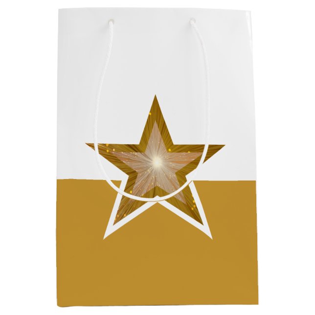 Gold Star print gold white horizontal medium Gift Bag (Front)