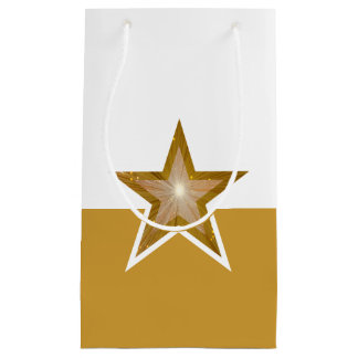 Gold Star print gold white horizontal small Gift Bag
