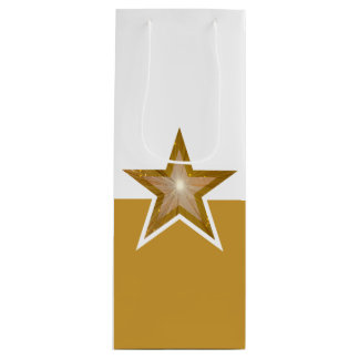Gold Star print gold white horizontal wine Gift Bag