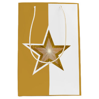 Gold Star print gold white vertical medium Gift Bag