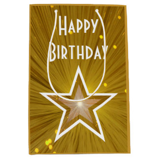 Gold Star print Happy Birthday gift bag medium