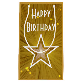 Gold Star print Happy Birthday gift bag small