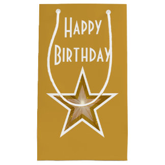 Gold Star print Happy Birthday gold gift bag small