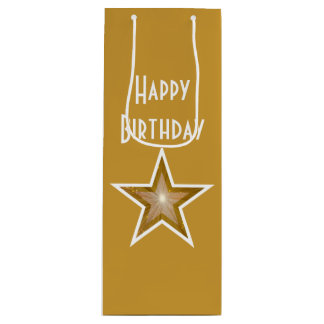 Gold Star print Happy Birthday gold gift bag wine