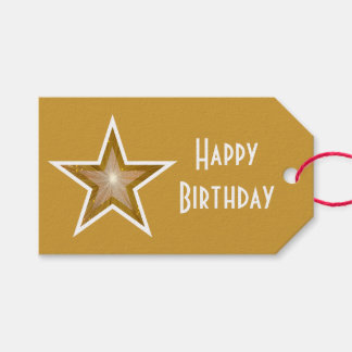 Gold Star print Happy Birthday gold Gift Tags