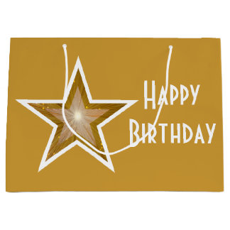 Gold Star print Happy Birthday gold large Gift Bag