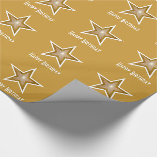 Gold Star print Happy Birthday gold Wrapping Paper