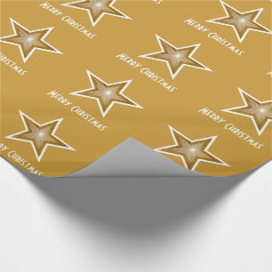 Gold Star print Merry Christmas gold text Wrapping Paper