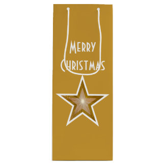 Gold Star print Merry Christmas gold wine Gift Bag
