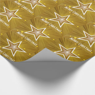 Gold Star print Merry Christmas white text Wrapping Paper