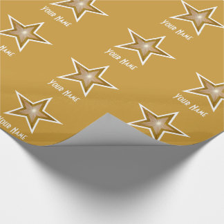 Gold Star print Name gold text Wrapping Paper