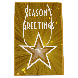 Gold Star print Season's Greetings gift bag medium