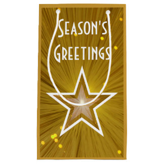 Gold Star print Season's Greetings gift bag small