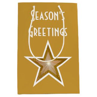 Gold Star print Season's Greetings gold medium Gift Bag