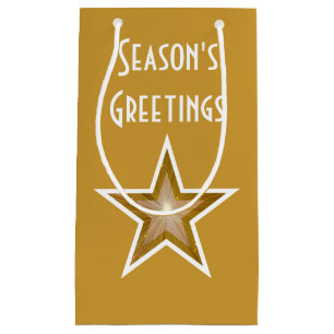 Gold Star print Season's Greetings gold small Gift Bag