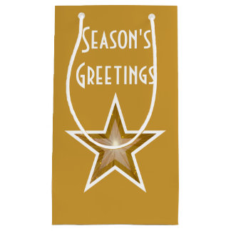 Gold Star print Season's Greetings gold small Gift Bag