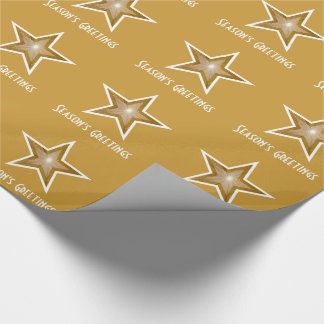 Gold Star print Season's Greetings gold text Wrapping Paper