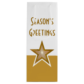 Gold Star print Season's Greetings gold white wine Gift Bag