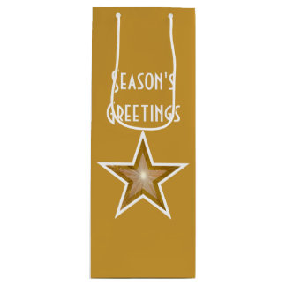 Gold Star print Season's Greetings gold wine Gift Bag