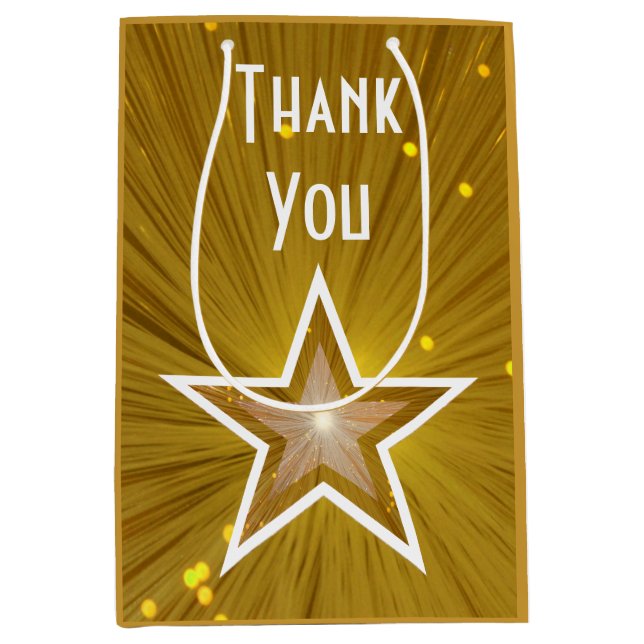 Gold Star print Thank You gift bag medium (Front)