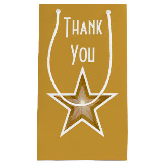 Gold Star print Thank You gold gift bag small