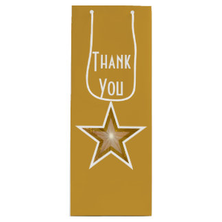 Gold Star print Thank You gold gift bag wine