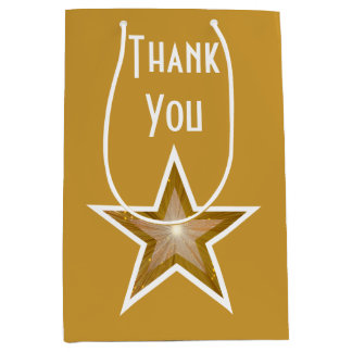 Gold Star print Thank You gold medium Gift Bag