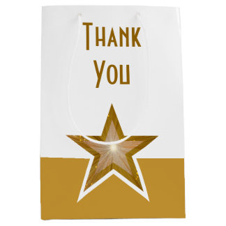 Gold Star print Thank You gold white medium Gift Bag