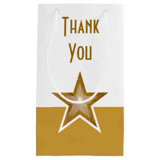 Gold Star print Thank You gold white small Gift Bag