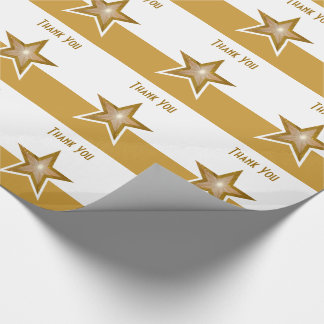 Gold Star print Thank You gold white stripe Wrapping Paper