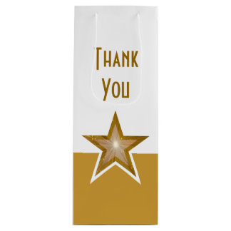 Gold Star print Thank You gold white wine Gift Bag