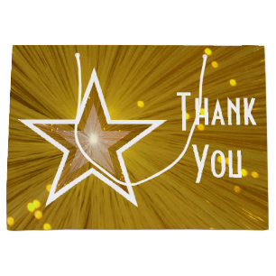 Gold Star print Thank You white large Gift Bag