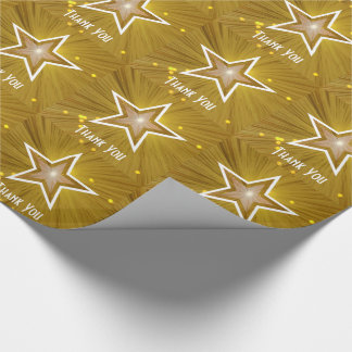 Gold Star print Thank You white text Wrapping Paper