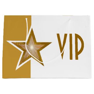 Gold Star print VIP gold white large Gift Bag